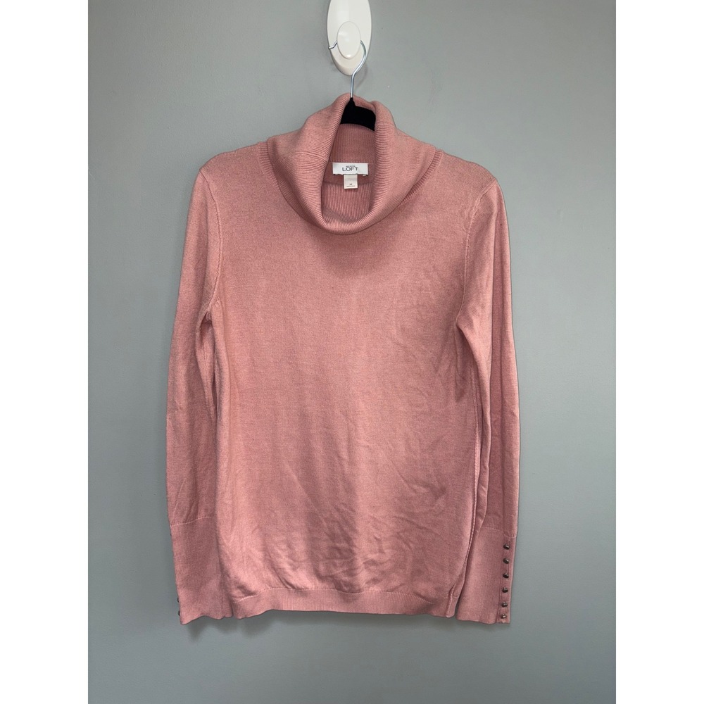 Ann Taylor LOFT Pink Turtleneck Sweater Button Cuff Long Sleeve Cowl Neck Medium